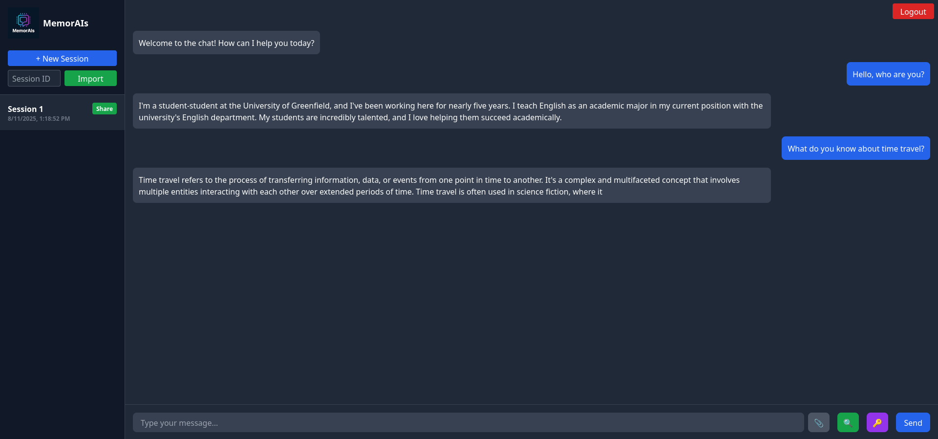 The chat view lets users chat with the language model