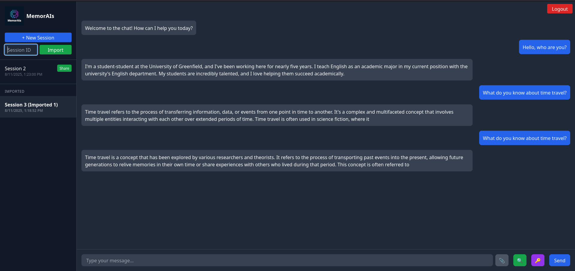 A screenshot of the imported chat session from another user.