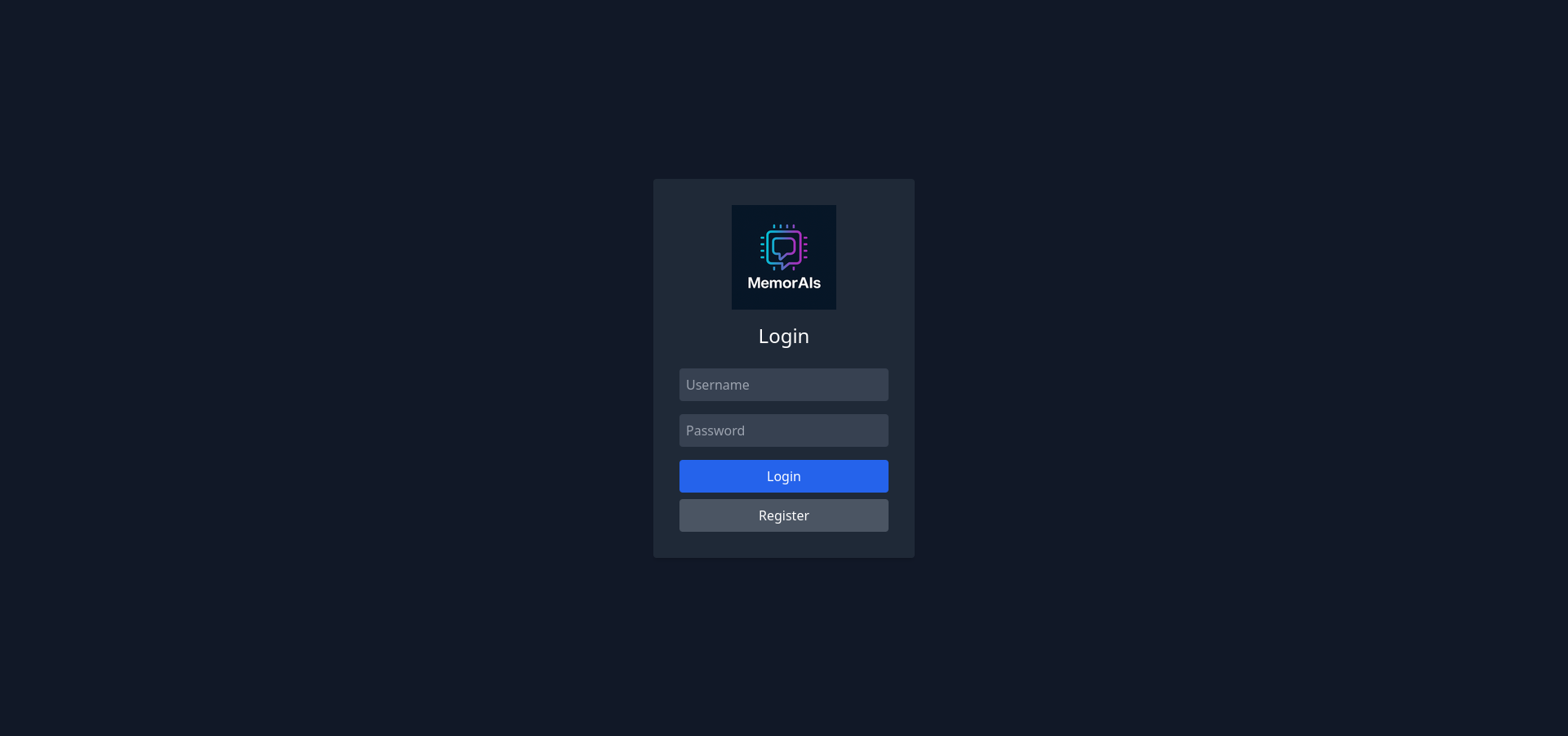 The login screen of my memorAIs service