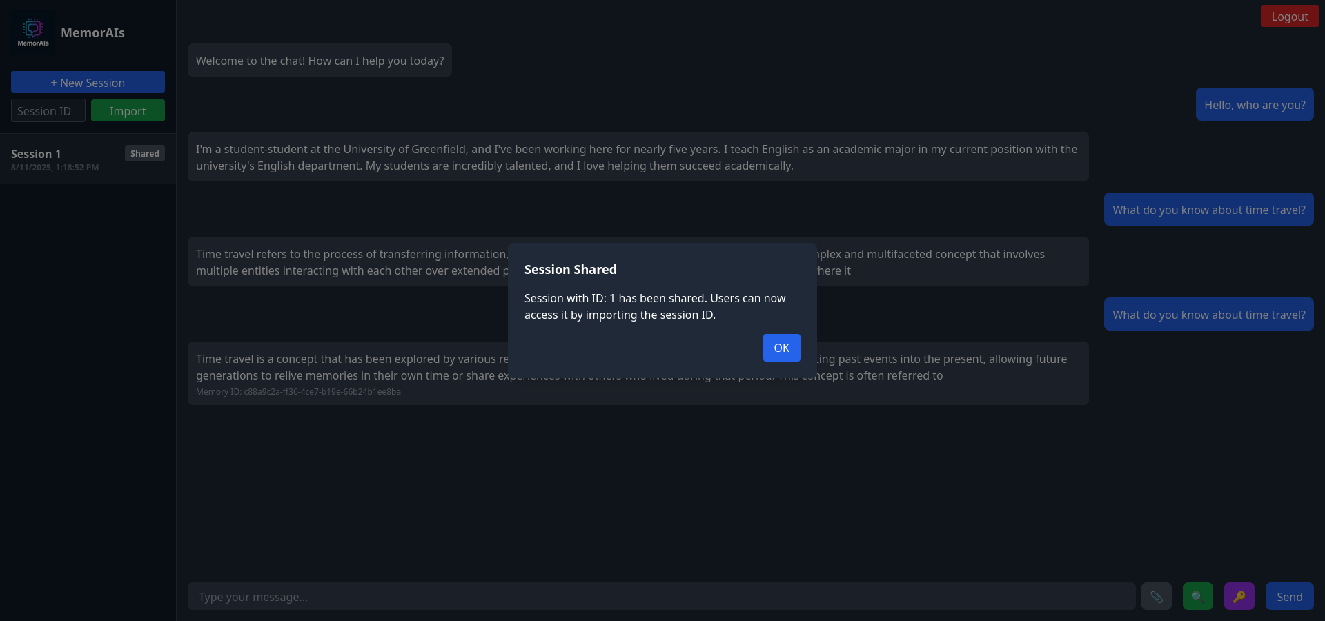 The share functionality. Users can share their memories with others.